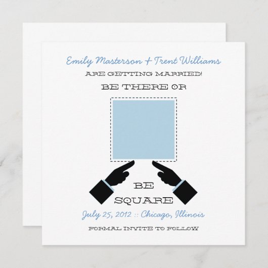 Hier of Square Save the Date, Blue Kaart (Voorkant / Achterkant)