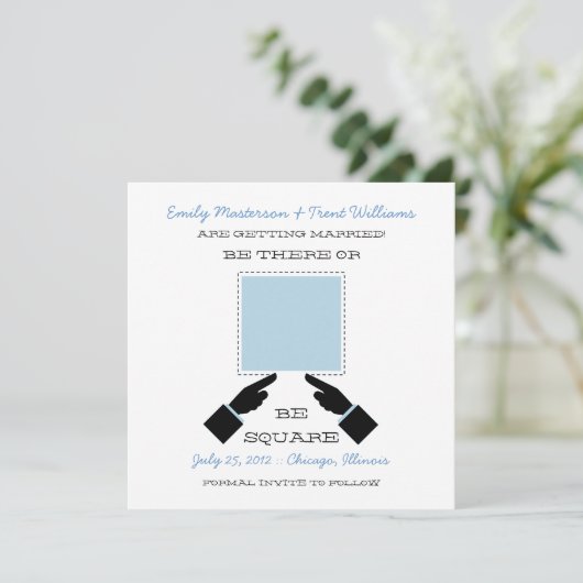 Hier of Square Save the Date, Blue Kaart (Staand voorkant)