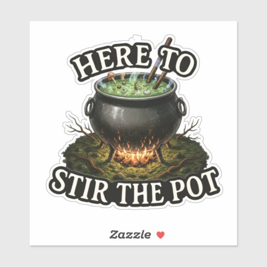 Hier om de Pot te Roeren – Hekserige Ketel grappig Sticker (Vel)