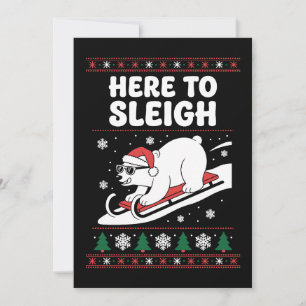 Hier om Kerstmis met de slee ijsbeer sneeuw Xmas Kaart