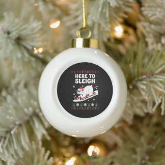 Hier om Kerstmis met de slee ijsbeer sneeuw Xmas Keramische Bal Ornament