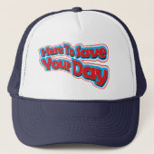 Hier om uw dag grappige prijsopgave met rode tekst trucker pet (Voorkant)