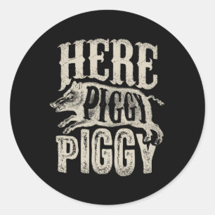 Hier Piggy T Shirt zwijnen jagen varken Ronde Sticker
