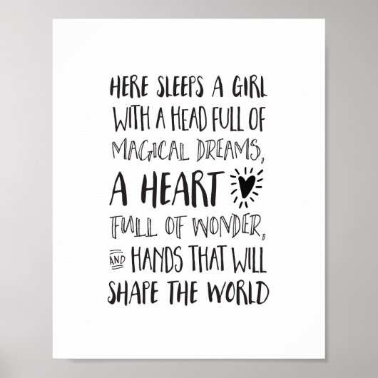 Hier slaapt een meisje met een hoofd vol dromen en poster (Voorkant)