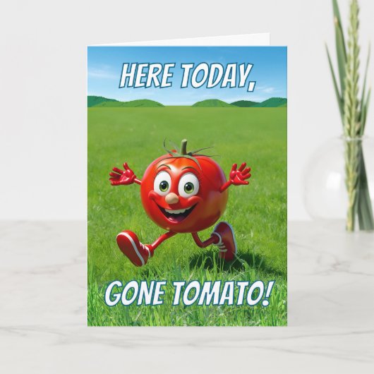 Hier vandaag Gone Tomato Ketchup Pun Cartoon Kaart (Voorkant)