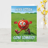 Hier vandaag Gone Tomato Ketchup Pun Cartoon Kaart (Gele Bloem)
