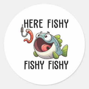 Hier Visserige Visser Morsige Visliefhebber Schatt Ronde Sticker