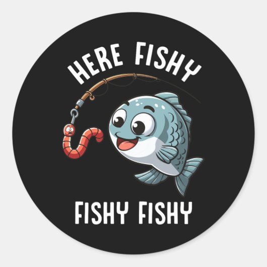 Hier Vist Fishy Funny Worm Schattigee visvisser Ronde Sticker (Voorkant)