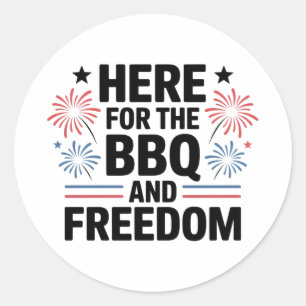 Hier voor de BBQ en Vrijheid 4 juli Ronde Sticker