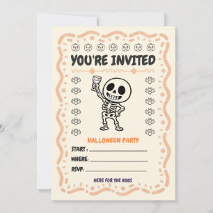 Hier voor de Boos Cute Skeleton Halloween Feestje Kaart