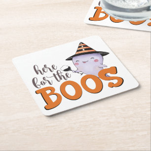 Hier Voor De Boosjes Schattig Spook Met Wijn Hallo Kartonnen Onderzetters