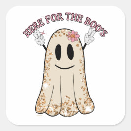 HIER VOOR DE grappige, spookachtige halloween gees Vierkante Sticker
