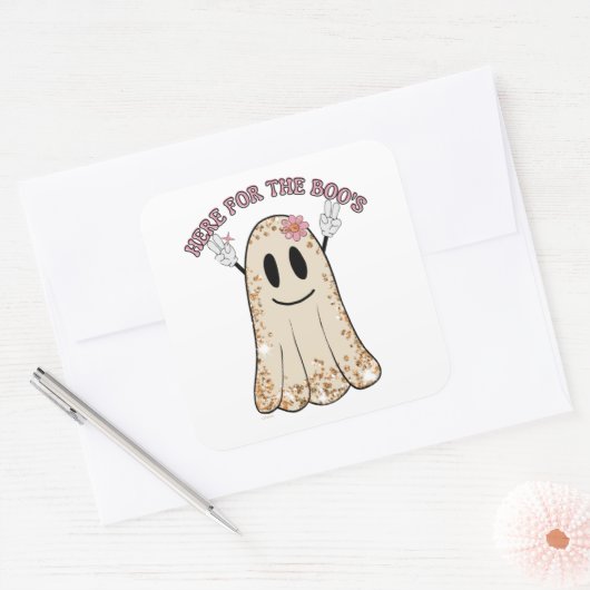 HIER VOOR DE grappige, spookachtige halloween gees Vierkante Sticker (Envelop)