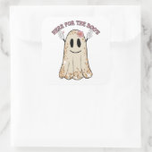HIER VOOR DE grappige, spookachtige halloween gees Vierkante Sticker (Tas)