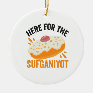 Hier voor de sufganiyot Funny Jewish Hanukkah Gift Keramisch Ornament