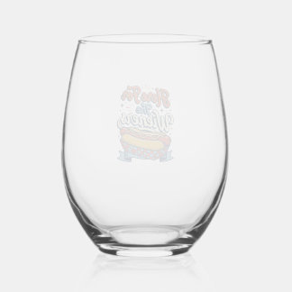 Hier Voor De Wieners Vintage Hot Dog Shirt_1 Wijnglas Zonder Voet