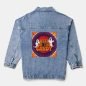 "Hier voor het Snoep" Halloween Denim Jacket (Achterkant)
