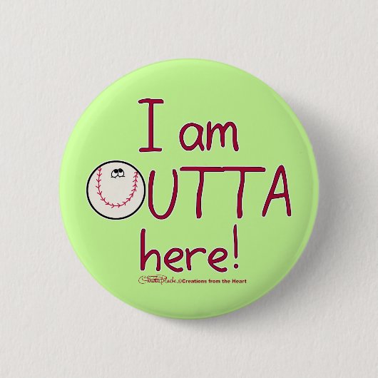 Hier weg! honkbalpersonage ronde button 5,7 cm (Voorkant)