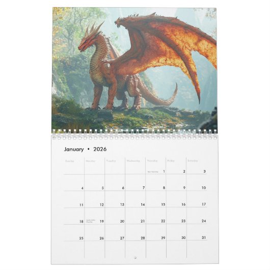 Hier zijn Draken Elk Jaar Fantasy Kalender (Jan 2026)