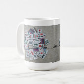 hier zijn joker- beige mah jongg mok- linttegels koffiemok (Voorkant links)