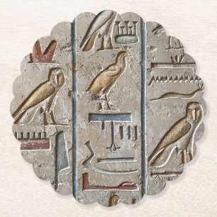 Hieroglief Oude Egyptische Taal Gegraveerde Tekst Kartonnen Onderzetters