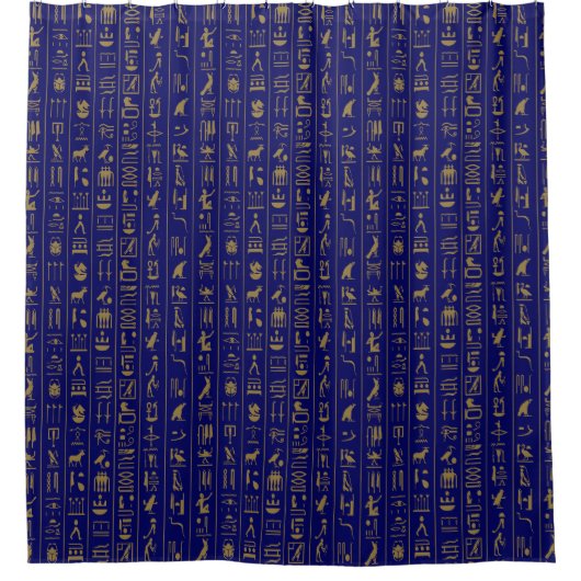 Hieroglyphs Golden on Blue Shower Curtain Douchegordijn (Voorkant)