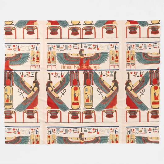 Hieroglypische zegeningen van de Egyptische God Am Fleece Deken (Voorkant (Horizontaal))