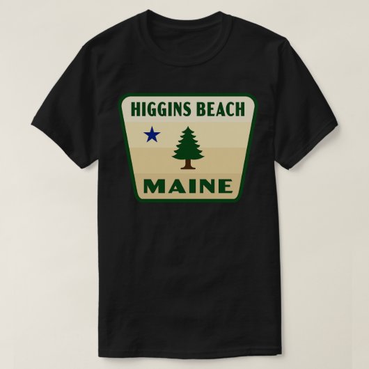 Higgins Beach Maine Retro Pine Tree Badge Tan T-shirt (Design voorkant)