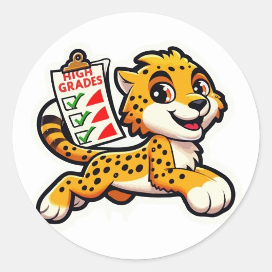 High Achiever Cheetah - Terug naar School Motivato Ronde Sticker (Voorkant)