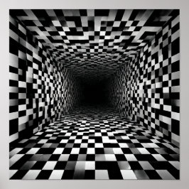 High Contrast Checkerboard Vortex Illusion Poster
