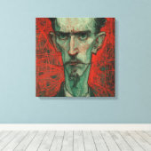 High Contrast Expressionist Portrait in Red and Gn Canvas Afdruk (Insitu (Houten vloer))
