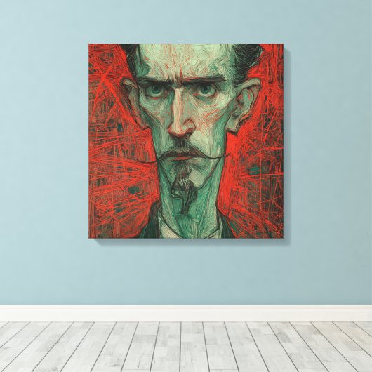 High Contrast Expressionist Portrait in Red and Gn Canvas Afdruk (Insitu (Houten vloer))