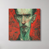 High Contrast Expressionist Portrait in Red and Gn Canvas Afdruk (Voorkant)