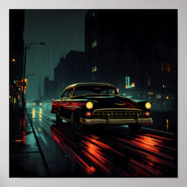 High-Contrast Film Noir: Backlit Evening Drive Poster
