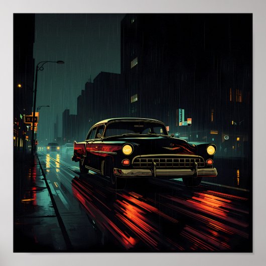 High-Contrast Film Noir: Backlit Evening Drive Poster (Voorkant)