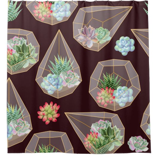 High detail succulent and cactus seamless pattern douchegordijn (Voorkant)
