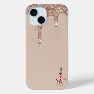 High-End Beige & Roze Goud Glitter Drip  iPhone 15 Case