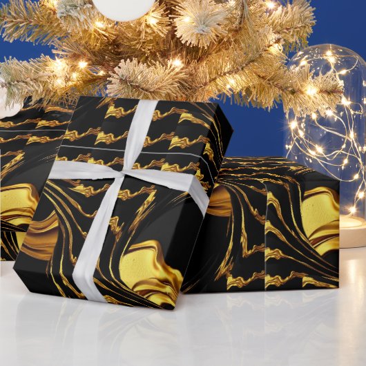 High-End Gifting: Full Liquid Gold Black Monochrom Cadeaupapier (Feestdagen)
