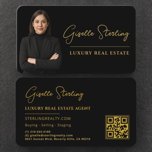 High End Real Estate Black Gold QR Code Visitekaartje