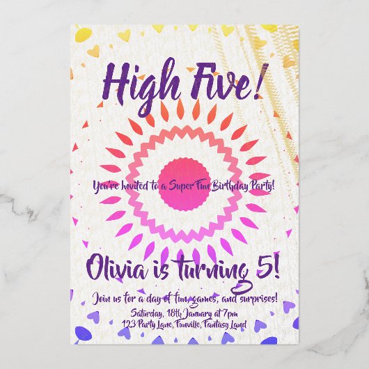 High Five! 5e verjaardag Folie Uitnodiging (Voorkant)