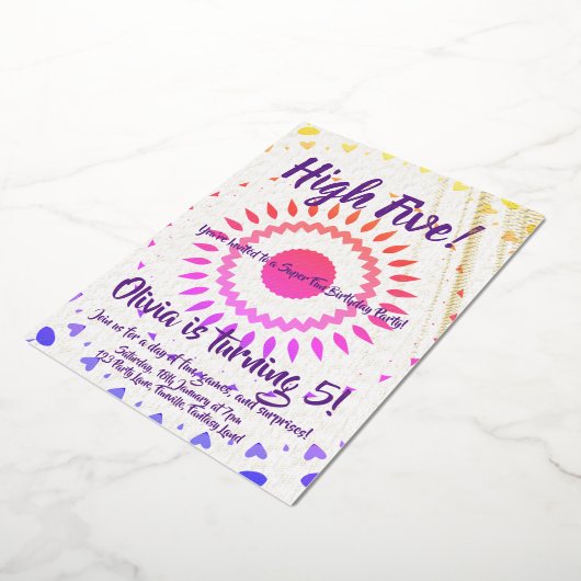 High Five! 5e verjaardag Folie Uitnodiging (Gedraaid)