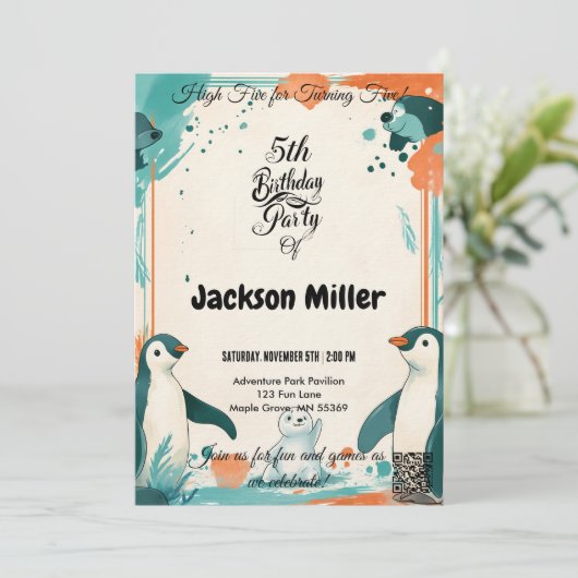 High Five 5th Birthday, Blauwgroen en Sinaasappel, Kaart (Staand voorkant)