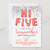 High Five 5th Birthday Confetti Invitation Kaart (Voorkant)