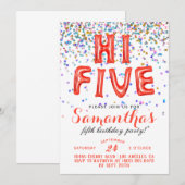 High Five 5th Birthday Confetti Invitation Kaart (Voorkant / Achterkant)