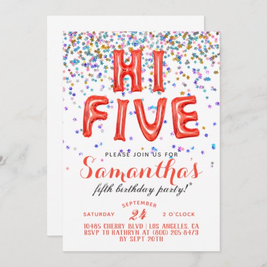 High Five 5th Birthday Confetti Invitation Kaart (Voorkant / Achterkant)