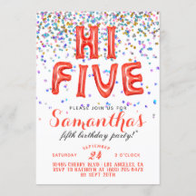 High Five 5th Birthday Confetti Invitation