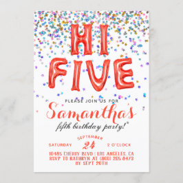 High Five 5th Birthday Confetti Invitation Kaart