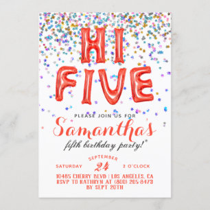 High Five 5th Birthday Confetti Invitation Kaart