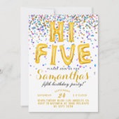 High Five 5th Birthday Confetti Invitation Kaart (Voorkant)