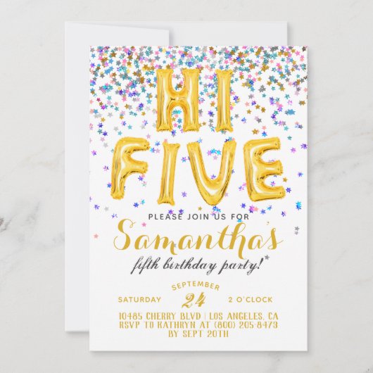 High Five 5th Birthday Confetti Invitation Kaart (Voorkant)